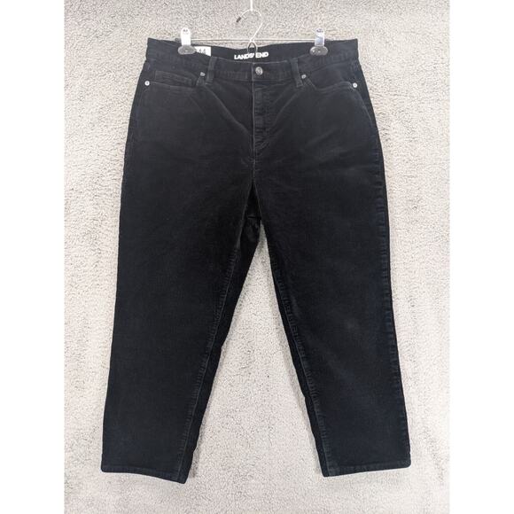 Lands'‎ End Corduroy Crop Pants Women 16P Black Pockets - Picture 1 of 12